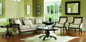 Elegant Sofa and Loveseat Set Wood Arms Tropical