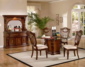 Formal Glass Top Pedestal Elegant Dining Table and Chairs