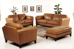 Full Leather Sofa Love and Chair Butterscotch Bench Ottoman