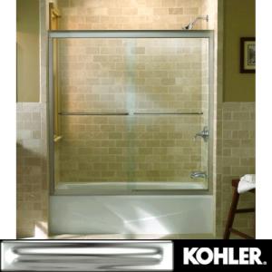 KOHLER Fluence Frameless Bypass Bath Door, Bright Polished Silver