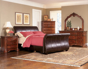 Leather Match Sleigh Bed Queen or King Leather Beds