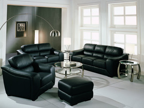 Modern Black Leather Sofa Love Seat Living Room Set