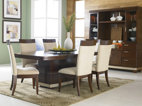 Modern Warm Satin White Upholstered Dining Room Table Set