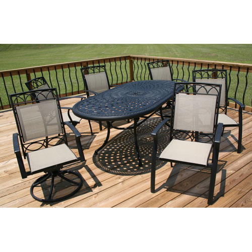 Columbia 7 Piece Outdoor Sling Patio Dining Set with Oval Table