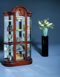 Oversized Cherry Hardwood Curio Storage Cabinet