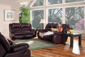 Overstuffed Burgundy Leather Recliner Sofa Set