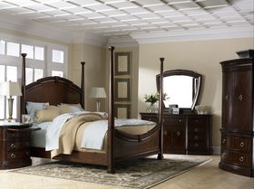 Retro Elegant Simple Solid Wood King Queen High Poster Bed Bedroom Set