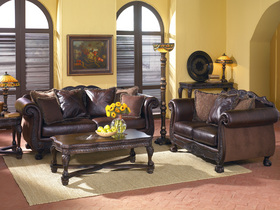 Rich Dark Brown Leather Living Room Sofa Loveseat