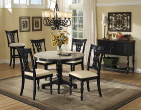 Rubbed Black Round Pedestal Granite Dining Room Table Furniture Set