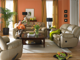 Tan Leather Reclining Sofa Love Seat Living Room Set