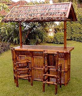 Tiki Hut Bamboo Home Bar-Palm Roof-stained brown