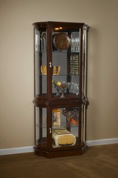 Transitional Hardwood Merlot China Curio Cabinet