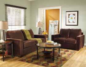 Walnut Brown Plush Pillow Back Living Room Queen Sleeper Sofa Set