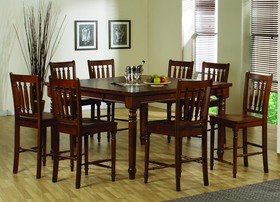 All Wood Tobacco Finish Counter Height Dining Room Table Set