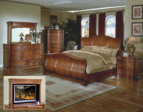 Antqiue Cherry King Queen Sleigh Bedroom Furniture Set