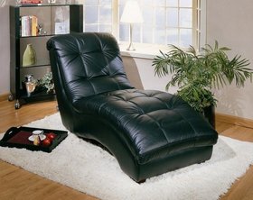 Black Leather Metro Chaise Lounger Chair
