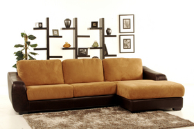 Brown Microfiber and Leather Chaise Sectional