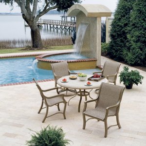 Carson Faux Stone Dining Set with Sling Dining Chairs