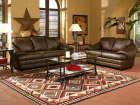 Contemporary Brown Leather Sofa Loveseat Chair Living Room Set