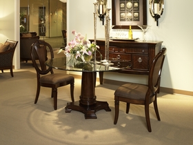 Contemporary Dark Cherry Round Glass Pedestal Dinette Table Set