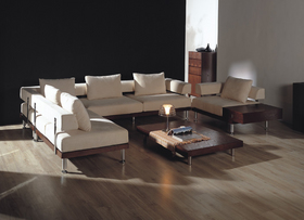 Contemporary Living Room Platform Fabric Sectional Sofa