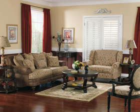 Country Cottage Floral Faux Leather Sofa Love Seat