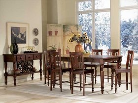 Distressed Warm Brown Counter Height Dining Room Table Set