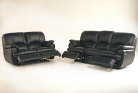 Dual Recliners Sofa Love Set Black Leather
