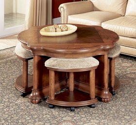 Elegant Cherry Burl Inlay Occasional Coffee Game Table