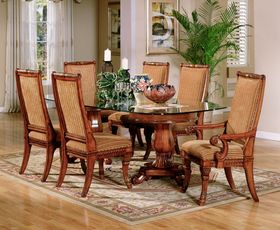 Elegant Light Brown Formal Glass Top Dining Table
