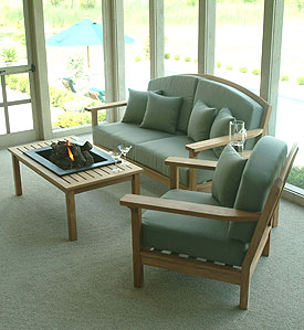 Fireplace Table Set w Victory Deep Seating Settee & Armchair