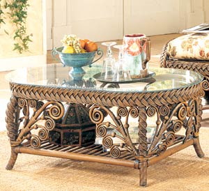 Gazebo Wicker Frame Coffee Table w Glass Top