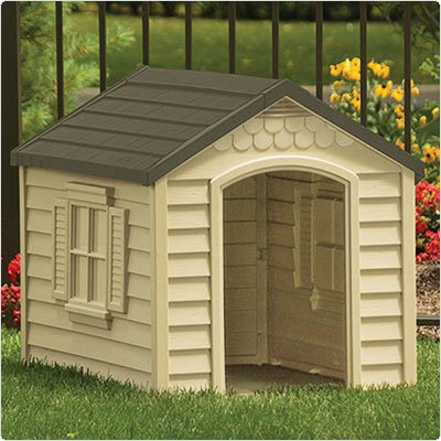 Medium Dog House - Tan with Green Roof