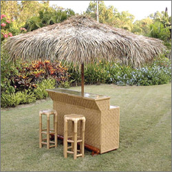 Molokai Bamboo Tiki Bar with Optional Bar Stools and Palm Leaf Thatch