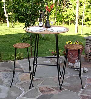 Patio Bistro Set in Wicker w Two Stools