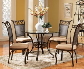 Rich Antique Bronze Round Pedestal Glass Dinette Table Set