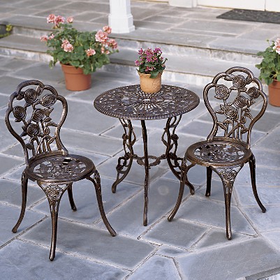 Rose Cast Aluminum Bistro Set, Bronze