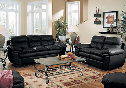 Rozzano Black Leather 3 Pc Livingroom