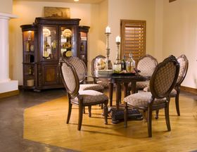 Solid Wood Tuscan Style Pedestal Glass Top Formal Dining Room Set