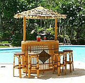 Tiki Bar with Thatched Roof and Stool Set