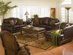 Traditional Living Room Furniutre in Dark Brown Natural Leather