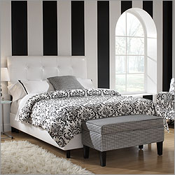 Tufted Bed in White Vinyl