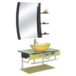 Versa 36inch Bathroom Vanity with Glass Countertop & ZHJ48 Mirror - Gold
