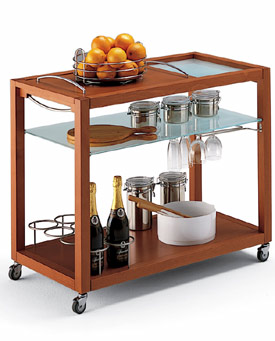 Beechwood Frame Kitchen Cart w Glass Shelves
