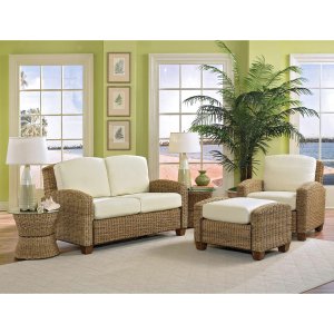 Cabana Banana Chair, Ottoman, Loveseat, and Round Drum Table