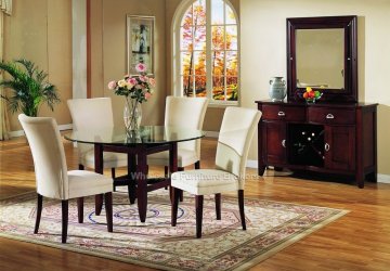 Collage - Round Glass Dining Set with Upholstered Chairs