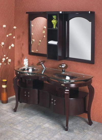 Contemporary Double Sink Vanity Set with mirrors and shelf