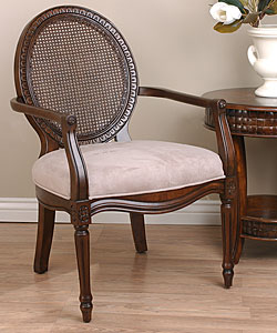 Khaki Tan Rattan Back Accent Chair