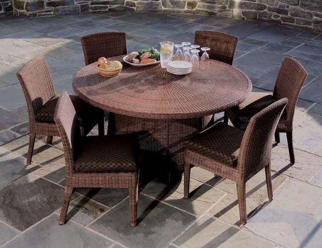 Outdoor Dining Set With Round Table and Six Side Chairs
