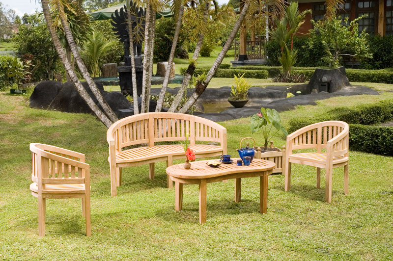 Teak Banana Bench Set